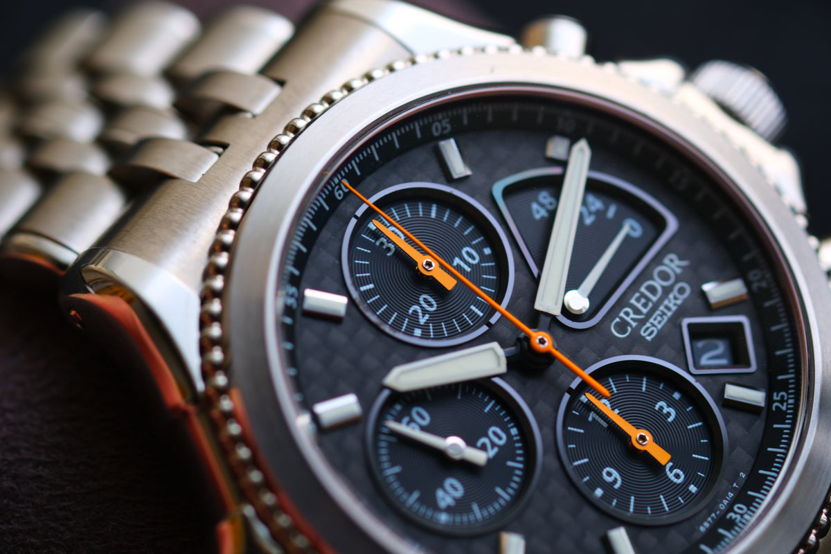 Credor Pacifique GCBK997 6S77-0A10 Chrnograph Limited 2000 Rare Carbon Dial Full Box Paper NOS Condition