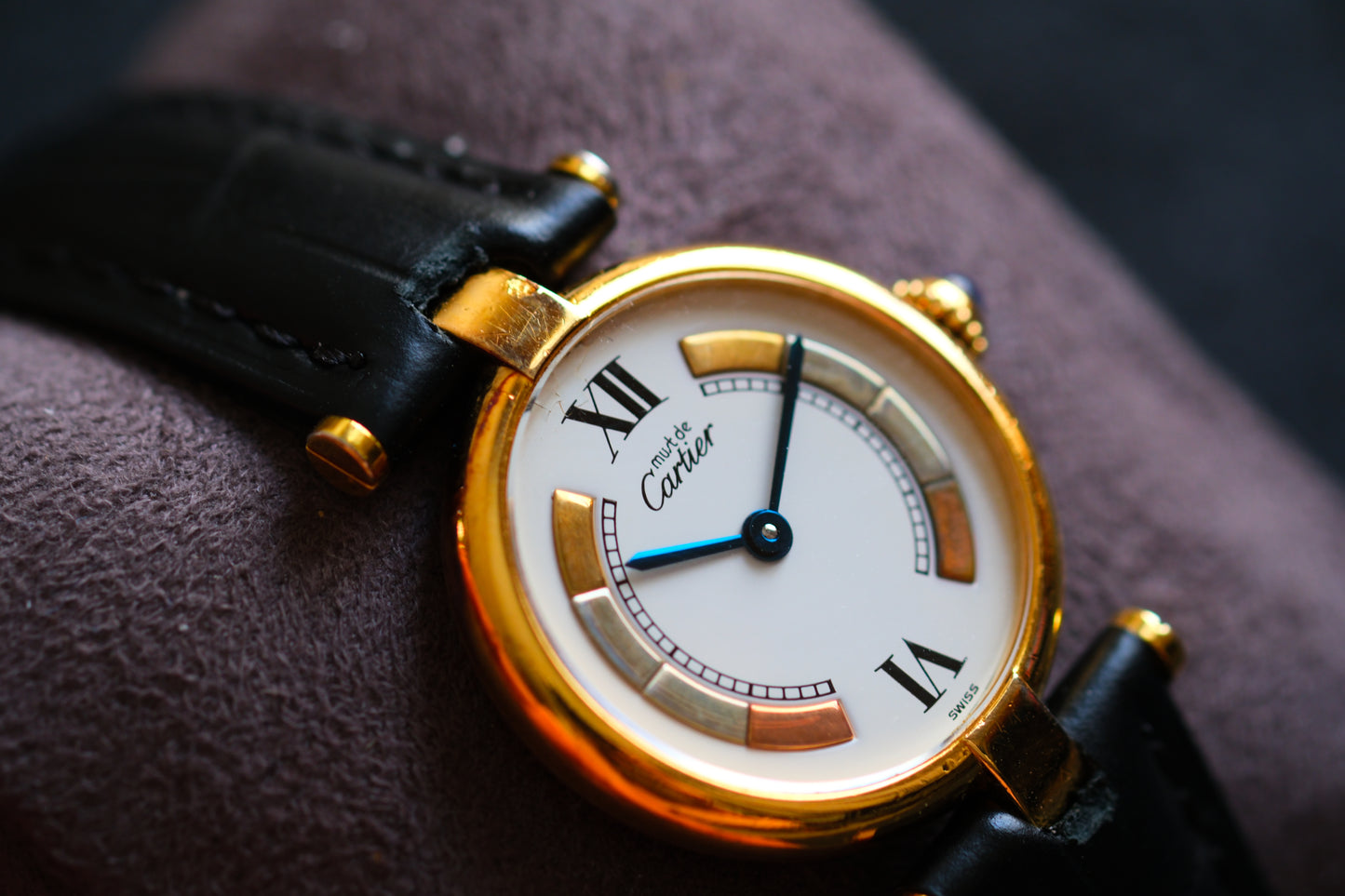 Cartier 1980s Must de Cartier Vendome White Dial Blue Hands Lady