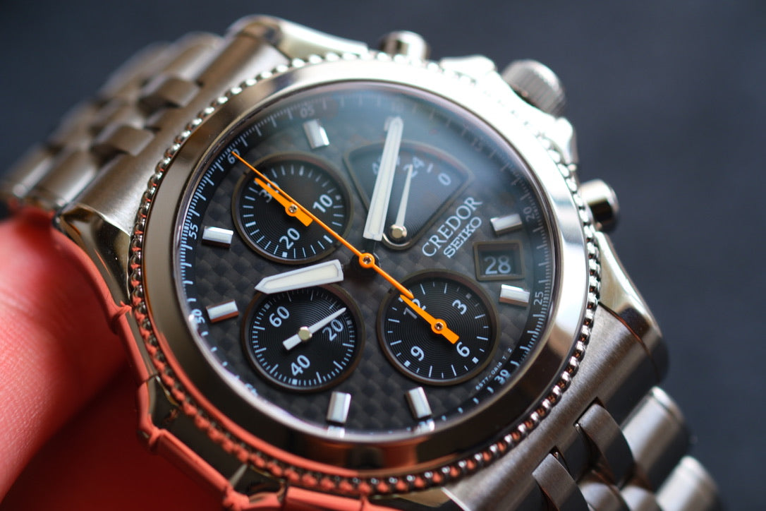 Credor Pacifique GCBK997 6S77-0A10 Chrnograph Limited 2000 Rare Carbon Dial Excellent Condition Serviced