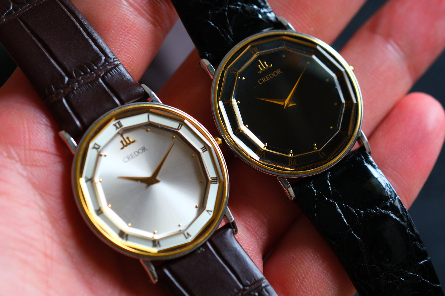 Credor 2F70-0290 SS/18KT Polygonal crystal design Beautiful Design White Dial