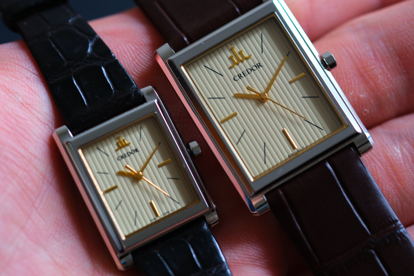 Credor Couple Tank Signo GCAR049 8j81-0AK0 4j81-0AK0 Fabric-textured dial Men and Lady Good Condition