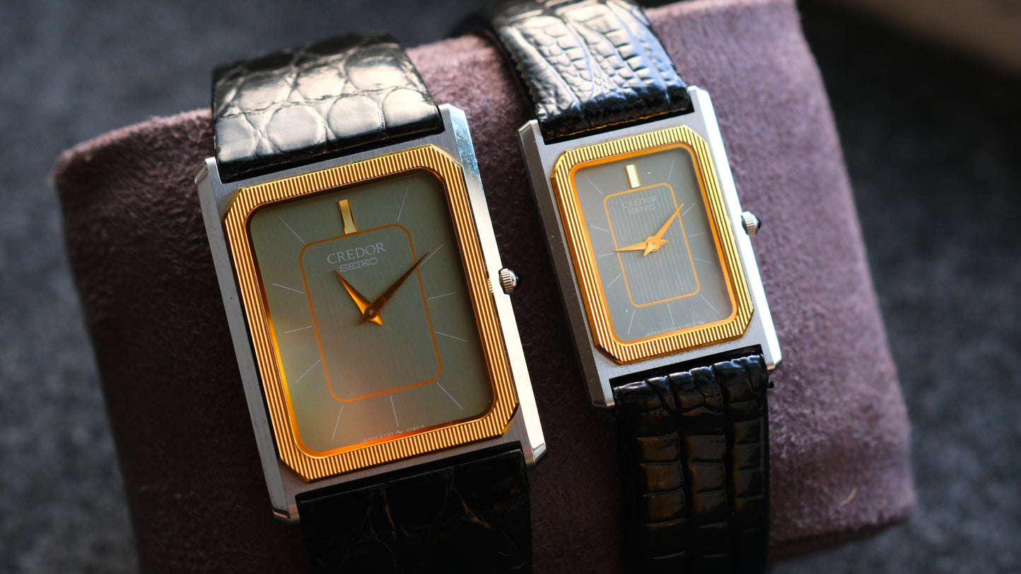 Credor Tank Couple 6730-5090 6730-5100 w14K Bezel SHA MIDDLE Tiffany Dial