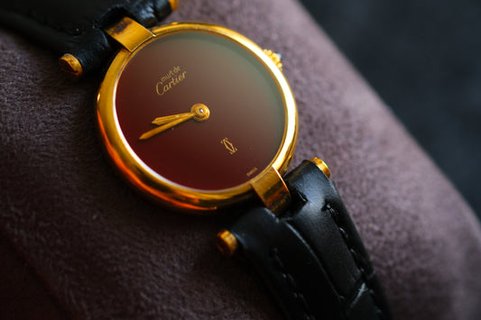 Cartier 1980s Must de Cartier Vendome Red Burgundy Lacquer Dial Lady