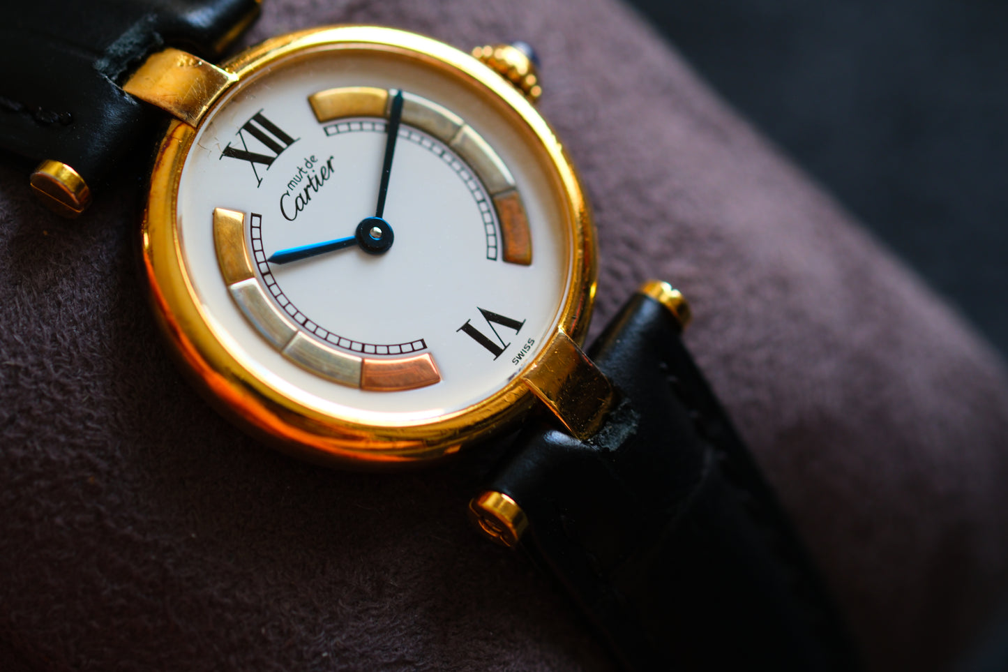 Cartier 1980s Must de Cartier Vendome White Dial Blue Hands Lady