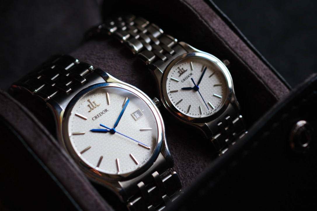 Credor Signo Couple GCAZ057 8j86-7A00 Blue Hand Box Men/lady 4j85-0A20 Excellent Condition