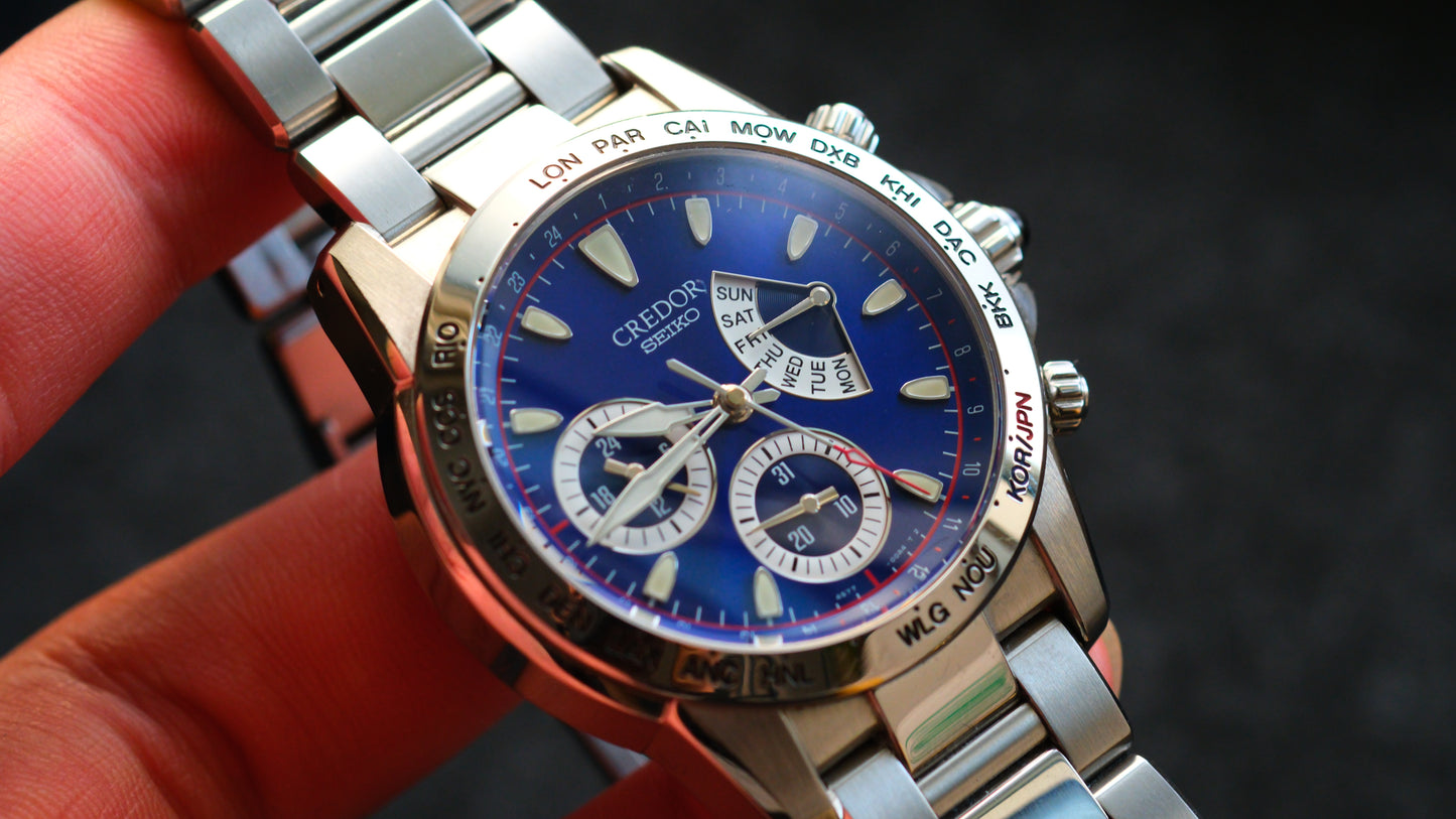 Credor GCBG977 Retrograde 4s77-00A0 GMT World Time Limited Edition 500 2002 World Cup Good Condition