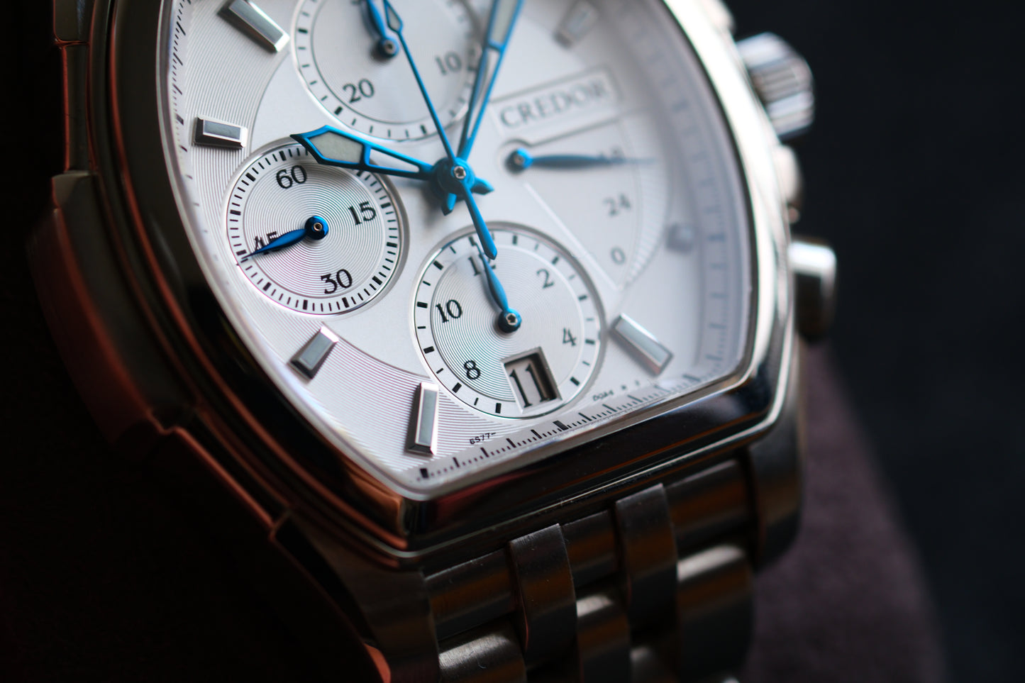 Credor Pacifique Tonneau GCBK993 6s77-00A0 Chrnograph White Dial Blue Hands| Full Serviced| Excellent Condition