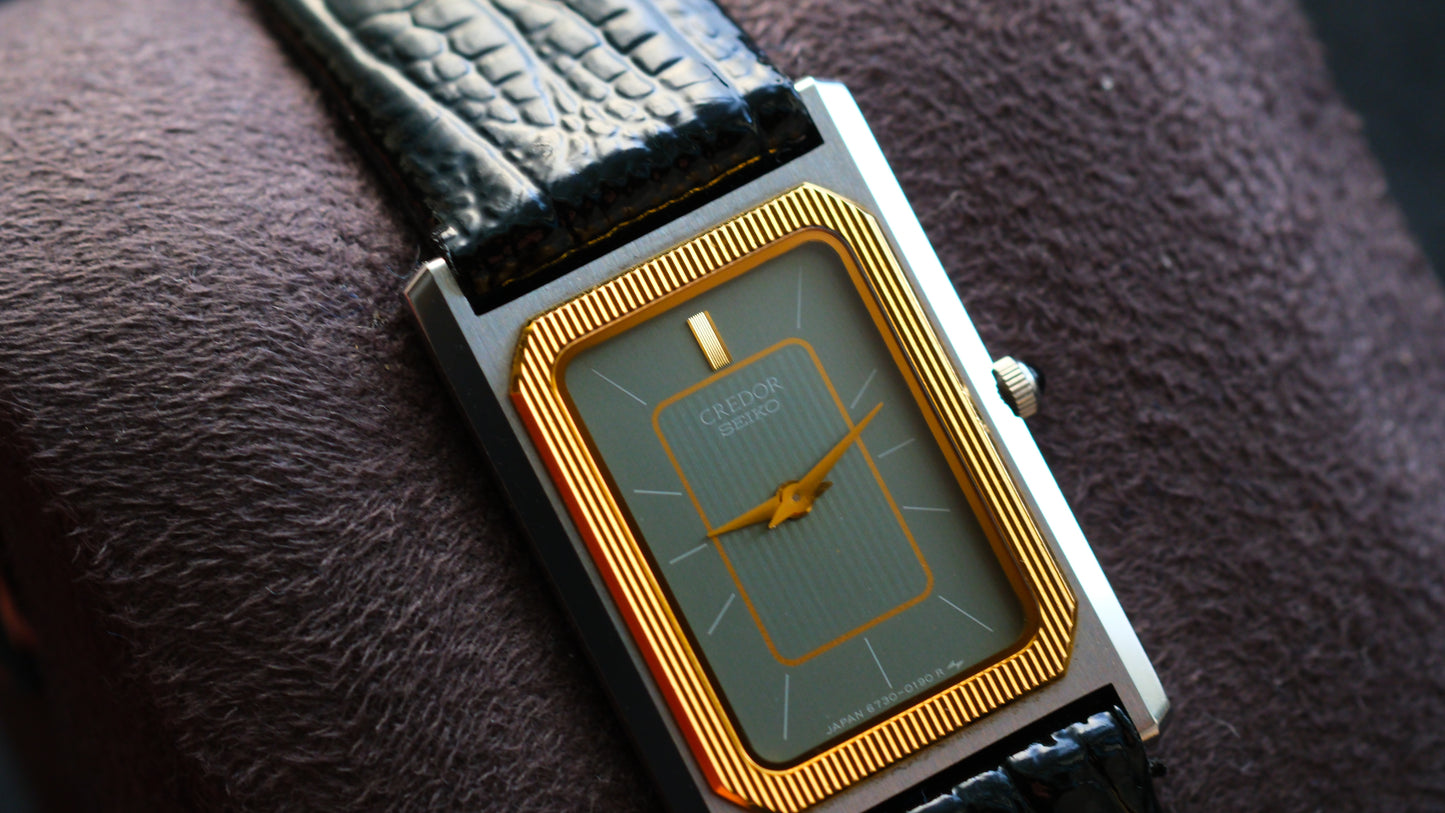 Credor Tank Couple 6730-5090 6730-5100 w14K Bezel SHA MIDDLE Tiffany Dial