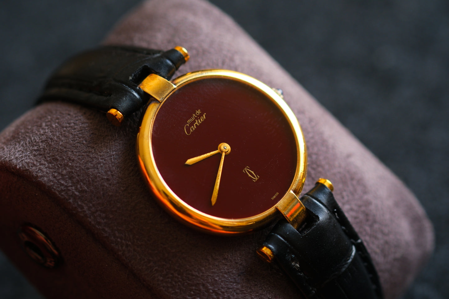 Cartier 1980s Must de Cartier Vendome Red Burgundy Lacquer Dial Men