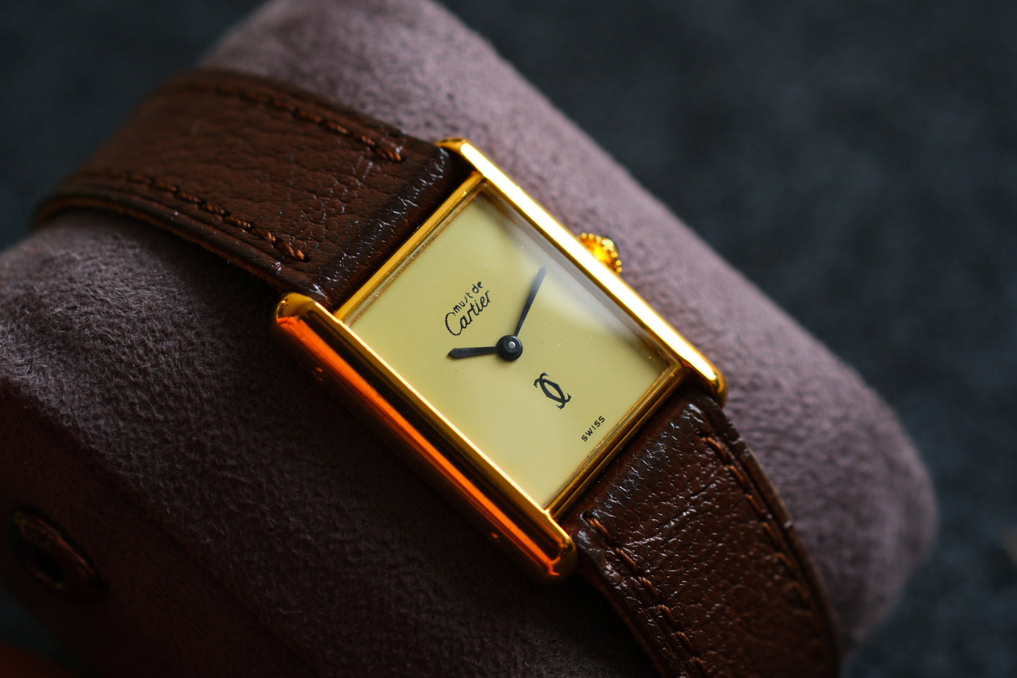 Cartier Tank Vermeil Must the Cartier LM 24x31mm SV925 Gold Plate Manual winding Yellow Dial