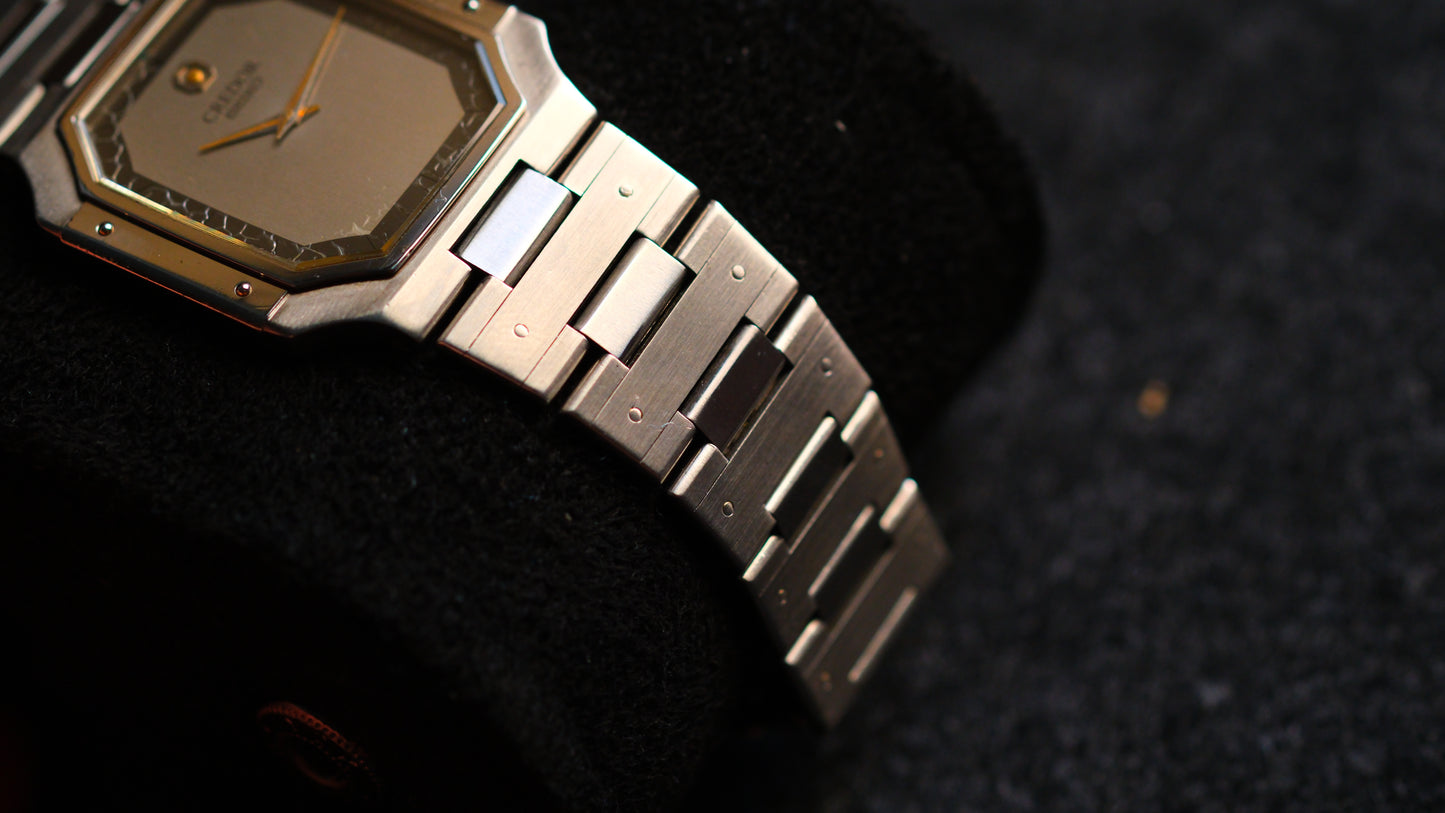 Credor Tank 9300-5050 Rare Black Gray Dial Full SS Good Condition