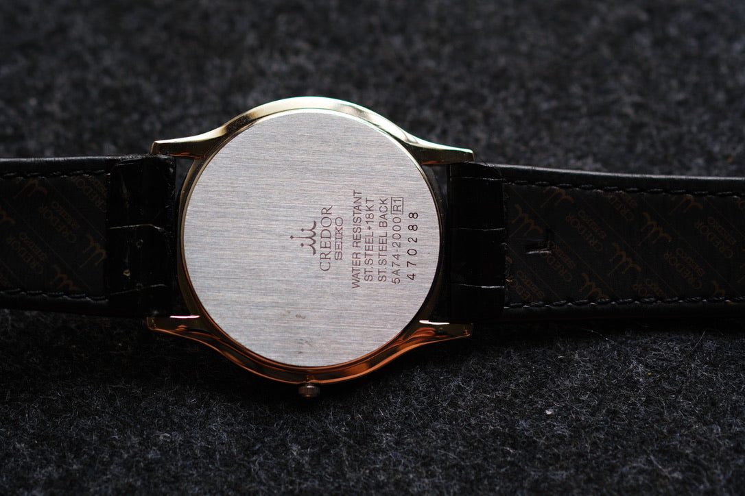 Credor 5A74-2000 JDM Ultra-Slim Dress Watch Two tone Dial Vintage Style 18K Bezel Good Condition