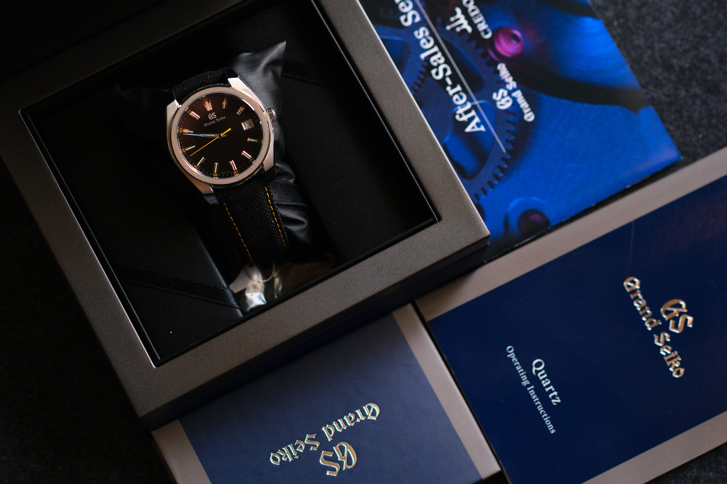 Grand Seiko SBGV243/9F83-0AL0 Sport Collection Black Yellow Dial Good Condition Full Box Paper
