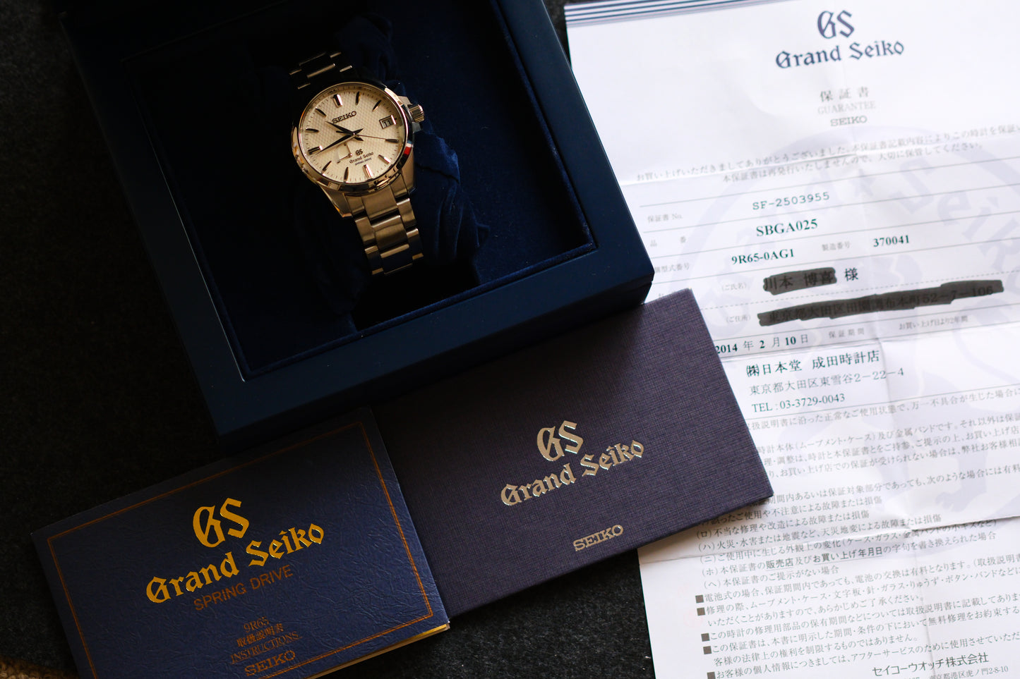 Grand Seiko SBGA025 9R65-0AG1 Spring Drive Texture Dial Excellent Condition Full Box Paper Full Serviced