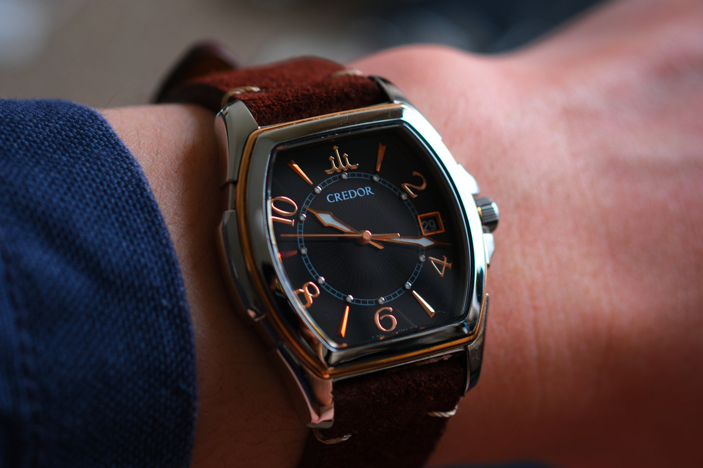 Credor Tonneau GCAX970 8J82-0AE0 Pacifique 18K Bezel Brown Dial Excellent Condition