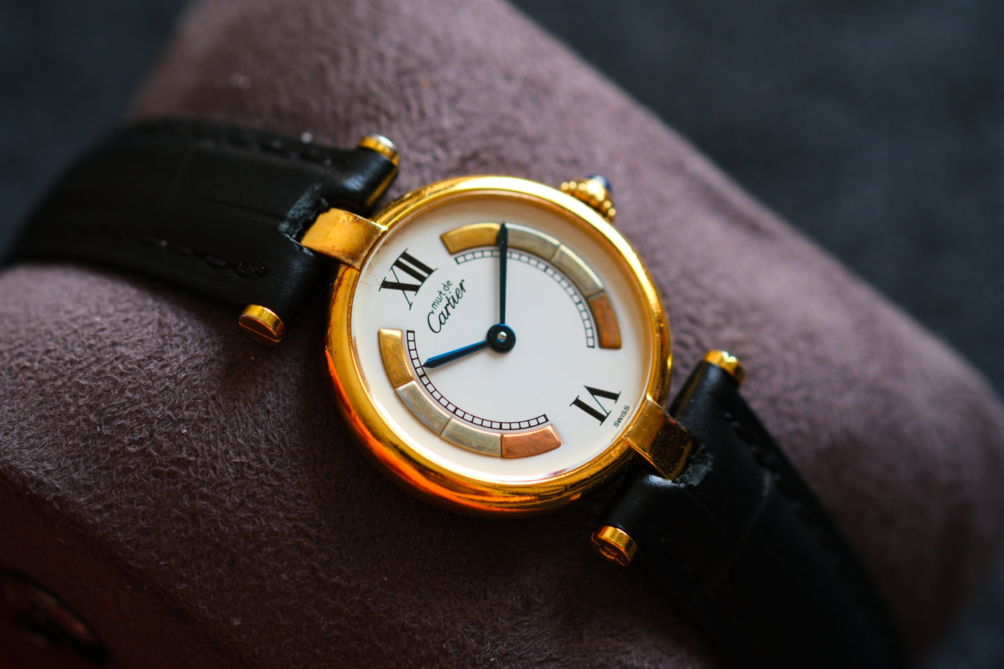 Cartier 1980s Must de Cartier Vendome White Dial Blue Hands Lady