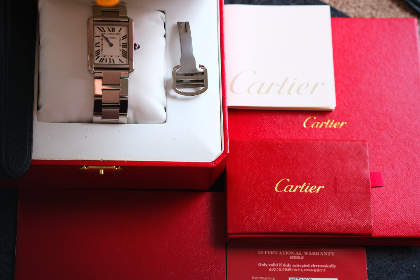 Cartier tank Solo LM WSTA0028 Full box Paper Excellent Condition Double Strap SS Strap + Leather Strap