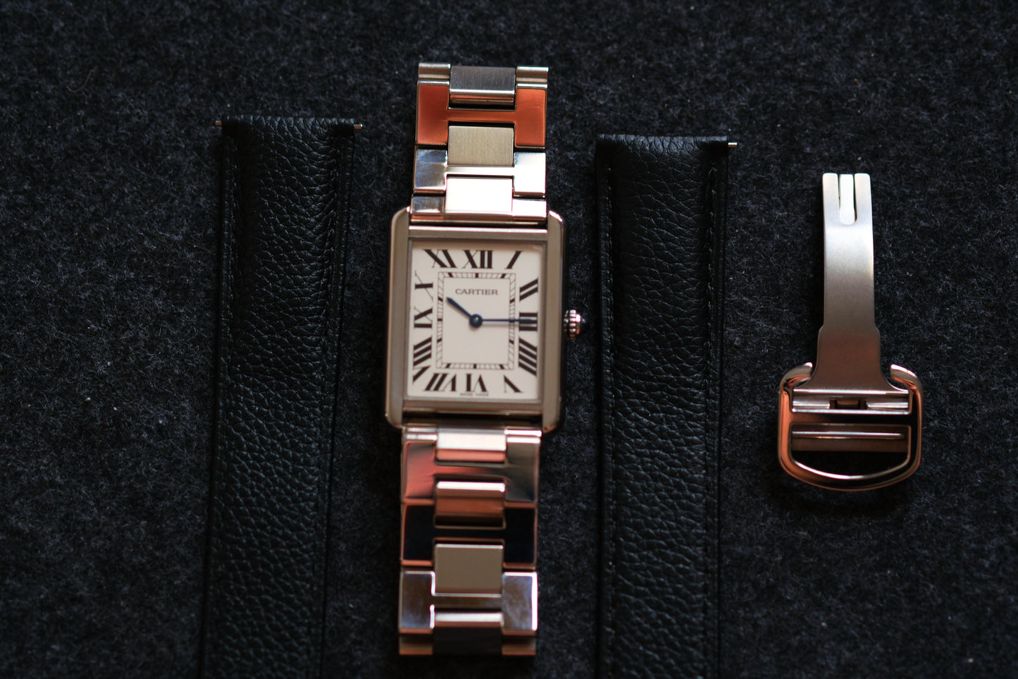 Cartier tank Solo LM WSTA0028 Full box Paper Excellent Condition Double Strap SS Strap + Leather Strap
