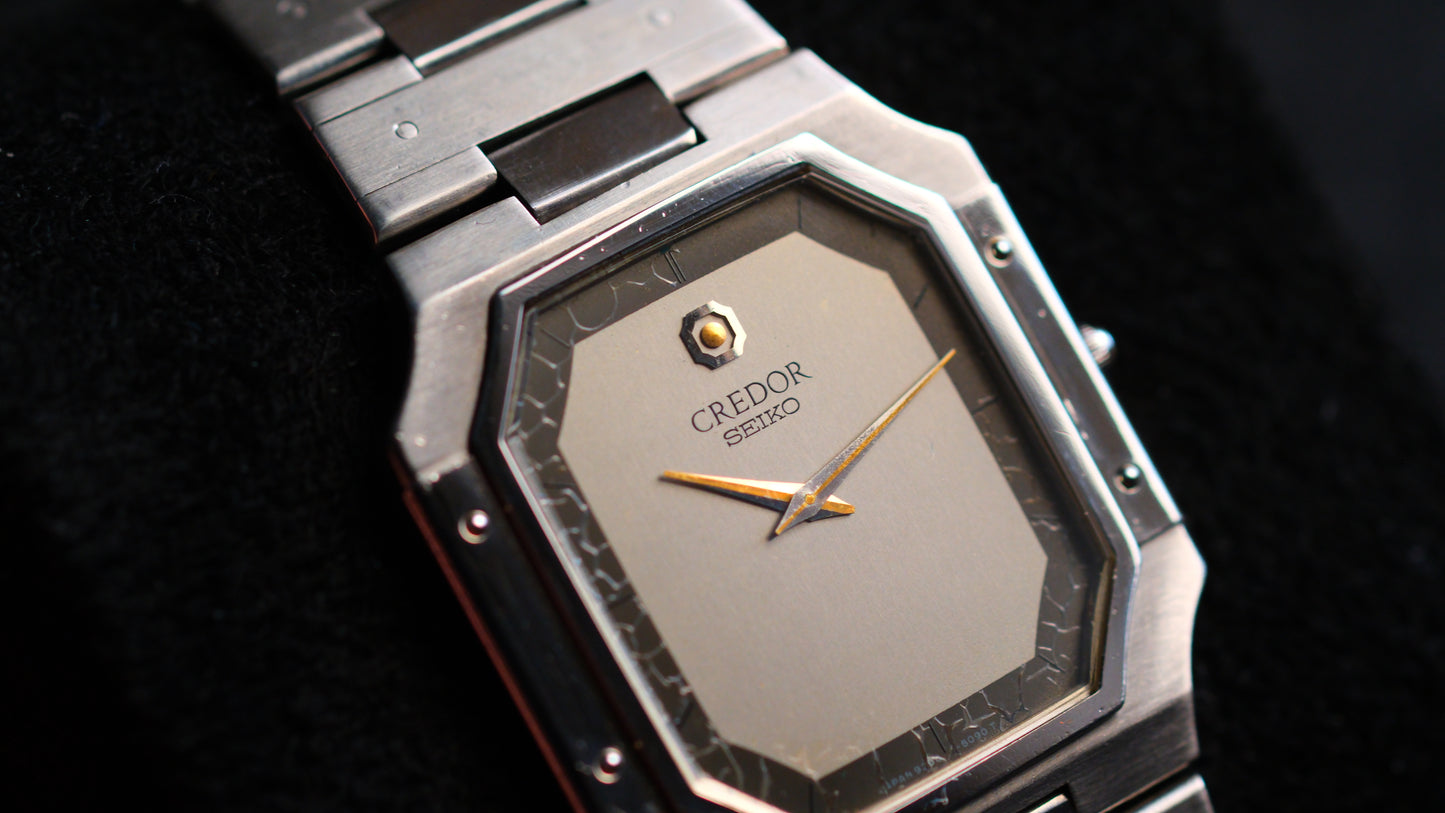 Credor Tank 9300-5050 Rare Black Gray Dial Full SS Good Condition