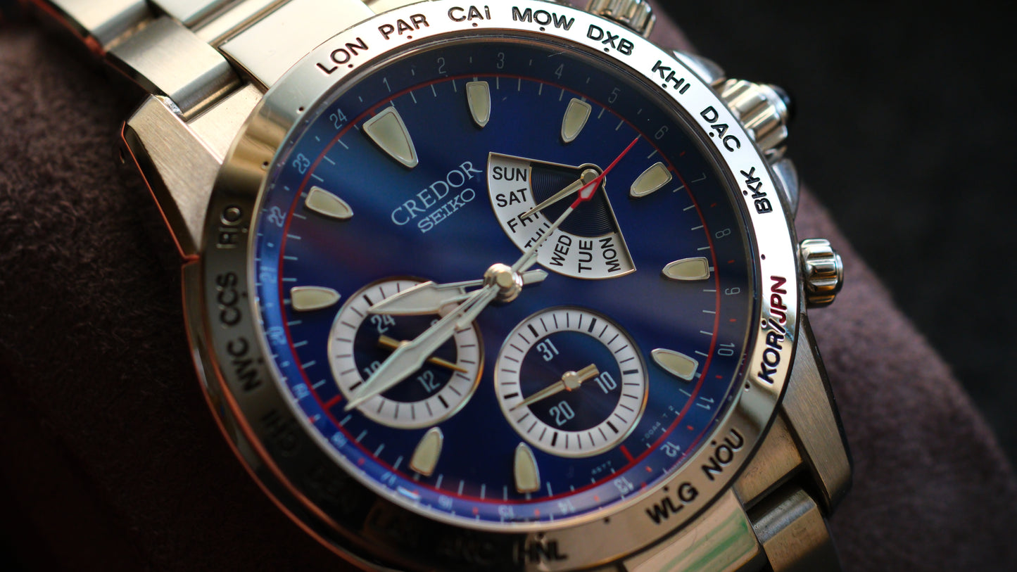 Credor GCBG977 Retrograde 4s77-00A0 GMT World Time Limited Edition 500 2002 World Cup Good Condition