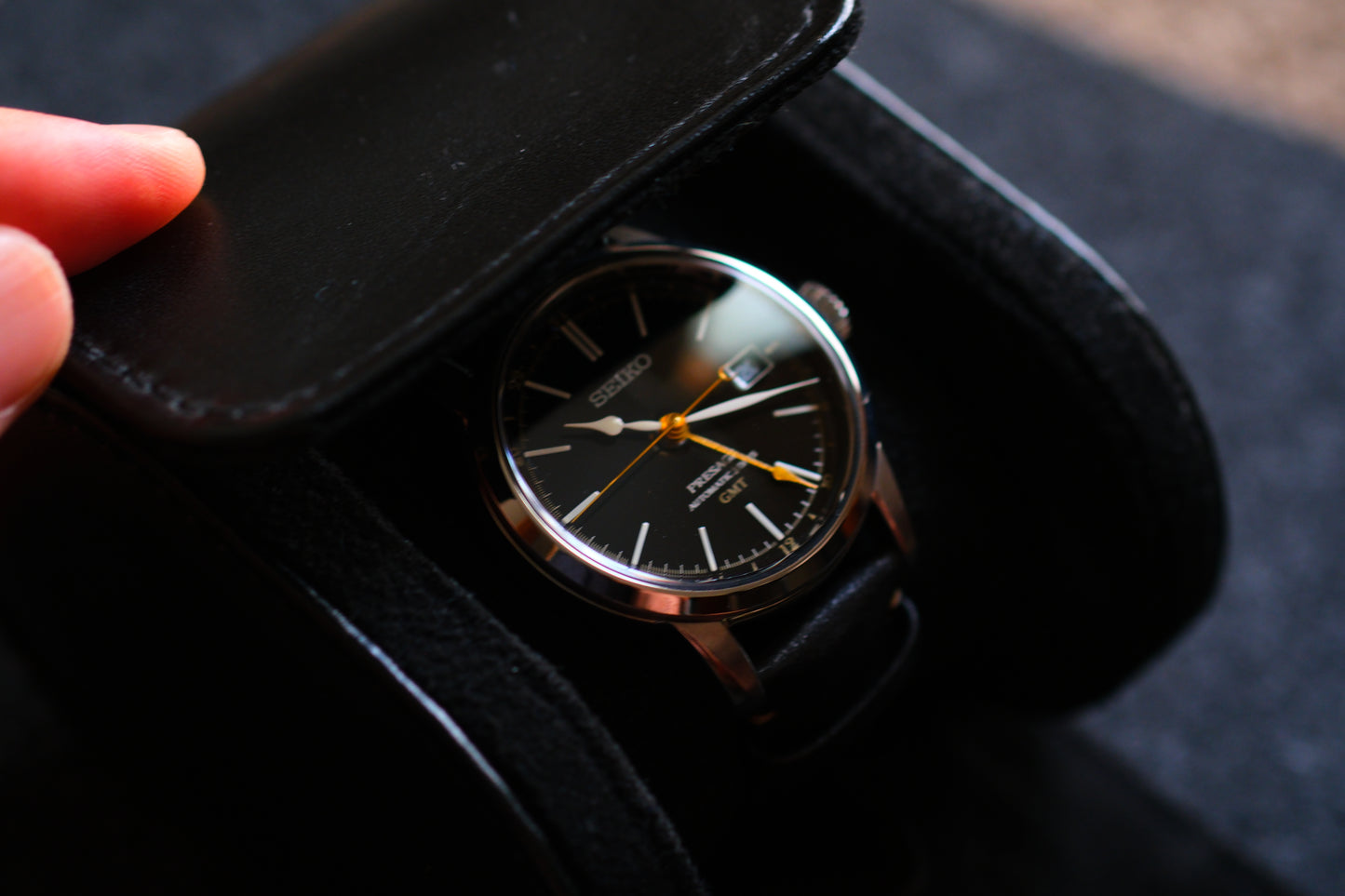 Seiko Pressage SARH001/SPB447 6R54-00F0 GMT Enemel Black Dial Excellent Condition