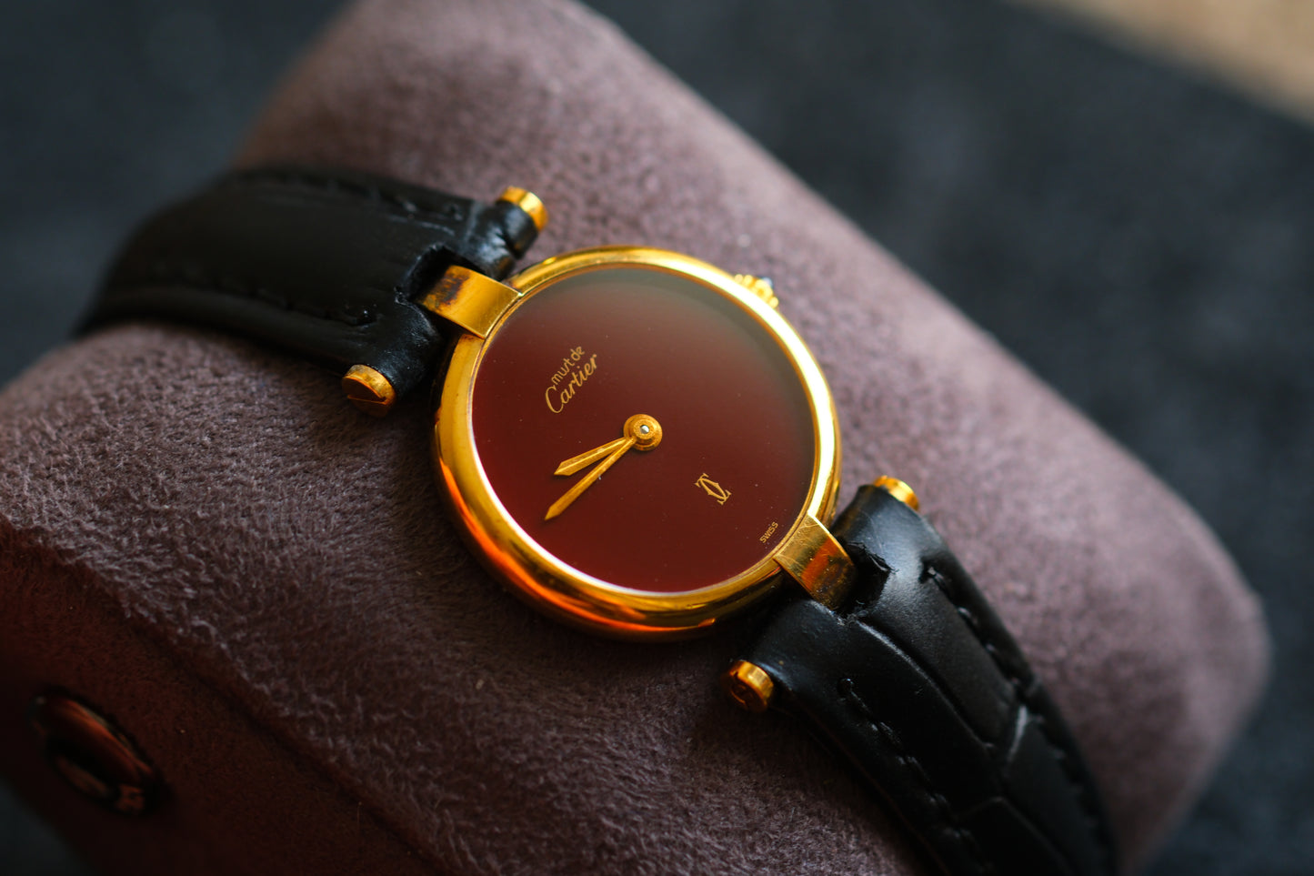 Cartier 1980s Must de Cartier Vendome Red Burgundy Lacquer Dial Lady