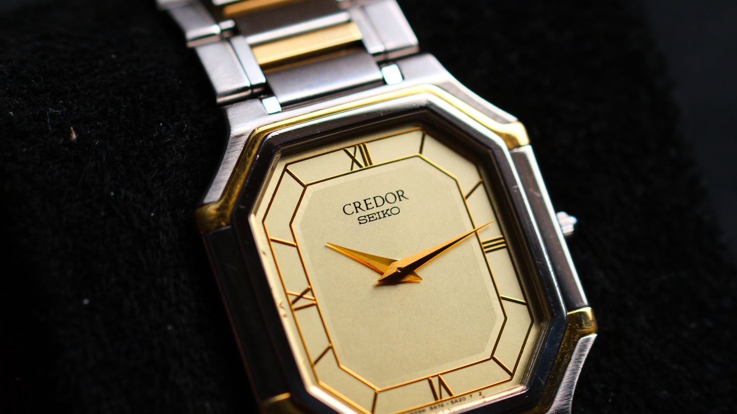 Credor Tank 18KT 5A74-3A10 Yellow Dial Vintage Good Condition