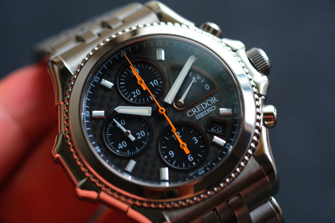 Credor Pacifique GCBK997 6S77-0A10 Chrnograph Limited 2000 Rare Carbon Dial Excellent Condition Serviced