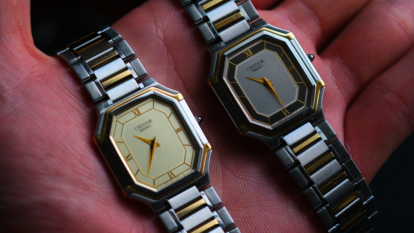 Credor Tank 18KT 5A74-3A10 Black Gray Dial Vintage Excellent Condition