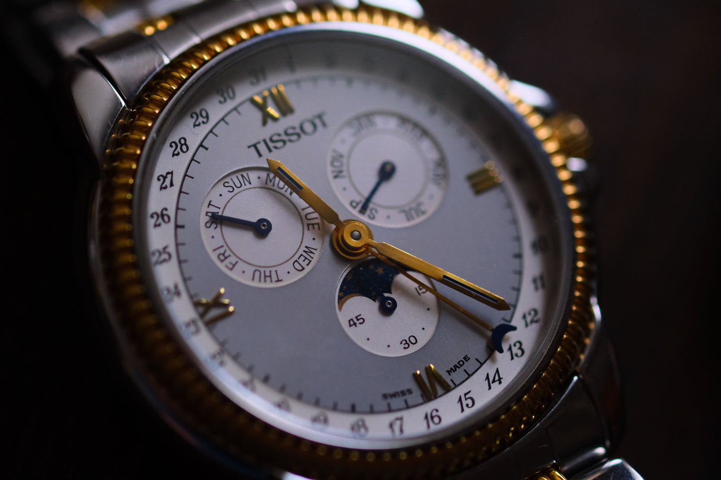 Tissot C285/385C Quart Moonphase Two tone Triple Calendar Good Condition