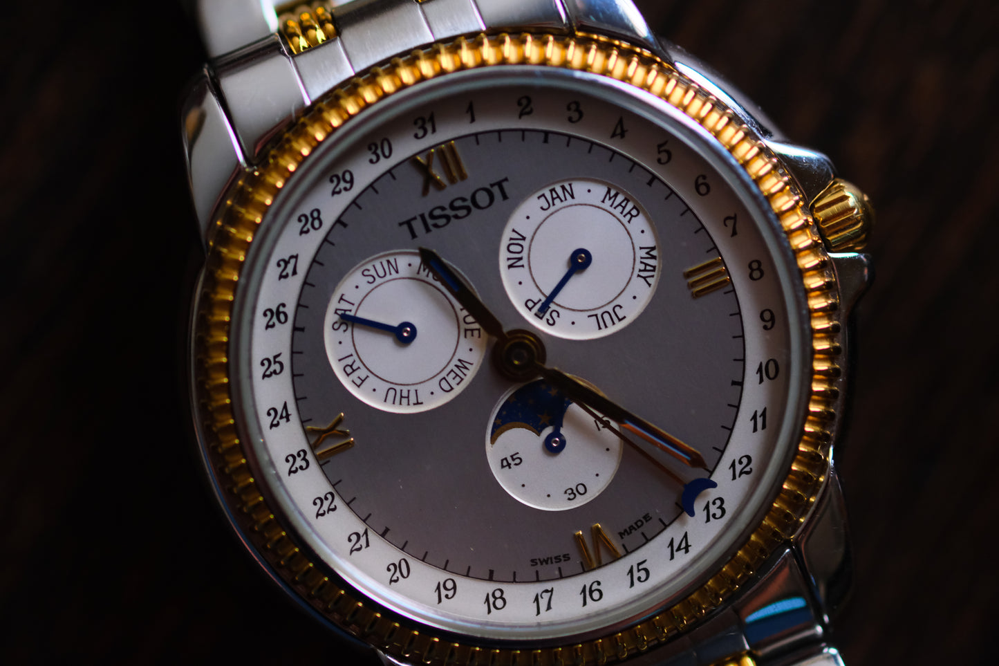 Tissot C285/385C Quart Moonphase Two tone Triple Calendar Good Condition