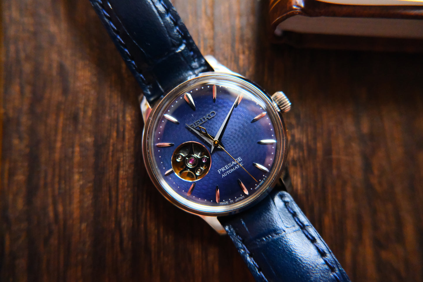 Seiko Pressage Open Heart Blue Dial