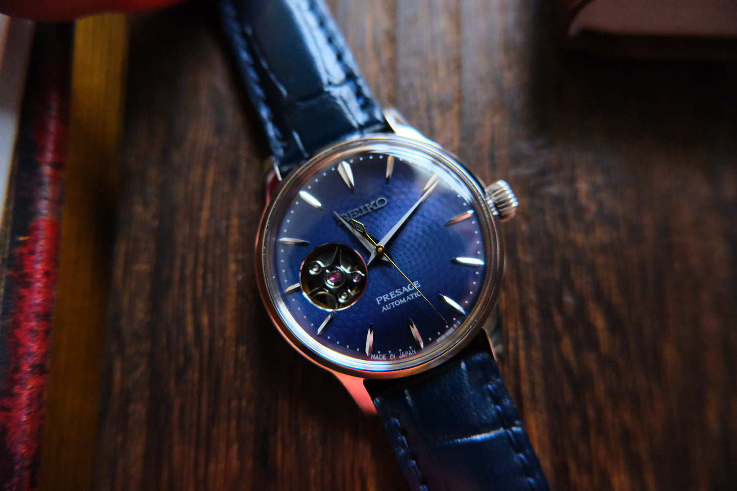 Seiko Pressage Open Heart Blue Dial
