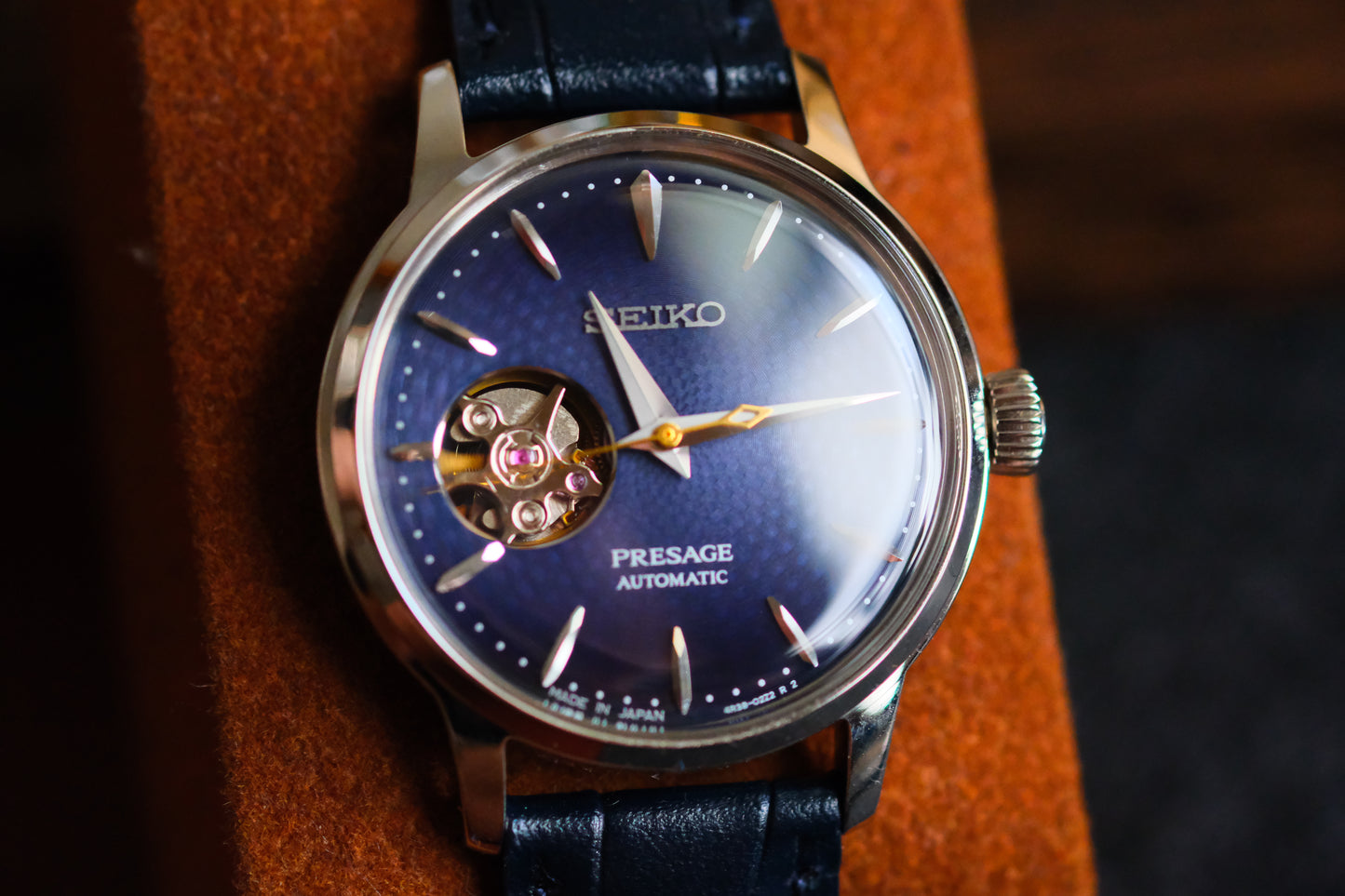 Seiko Pressage Open Heart Blue Dial