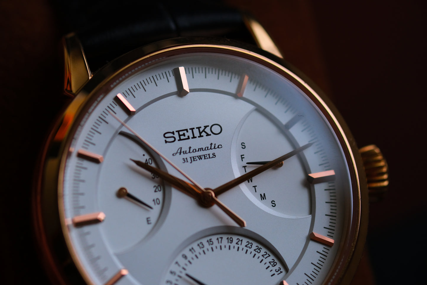 Seiko SARD006 Pressage  6R24-00D0 Rose Gold JDM Rare Retrograde day-date Power Reserve and a white dial | Great Condition