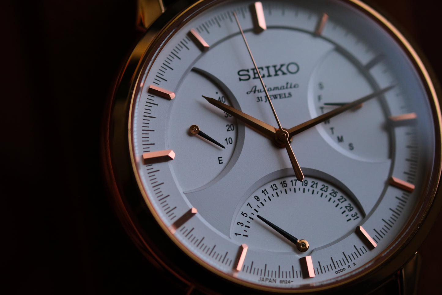 Seiko SARD006 Pressage  6R24-00D0 Rose Gold JDM Rare Retrograde day-date Power Reserve and a white dial | Great Condition