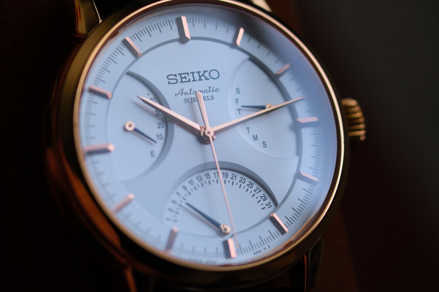 Seiko SARD006 Pressage  6R24-00D0 Rose Gold JDM Rare Retrograde day-date Power Reserve and a white dial | Great Condition
