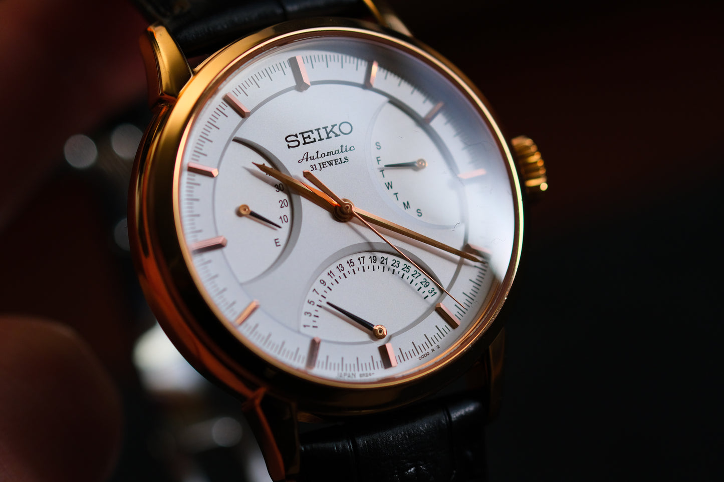 Seiko SARD006 Pressage  6R24-00D0 Rose Gold JDM Rare Retrograde day-date Power Reserve and a white dial | Great Condition