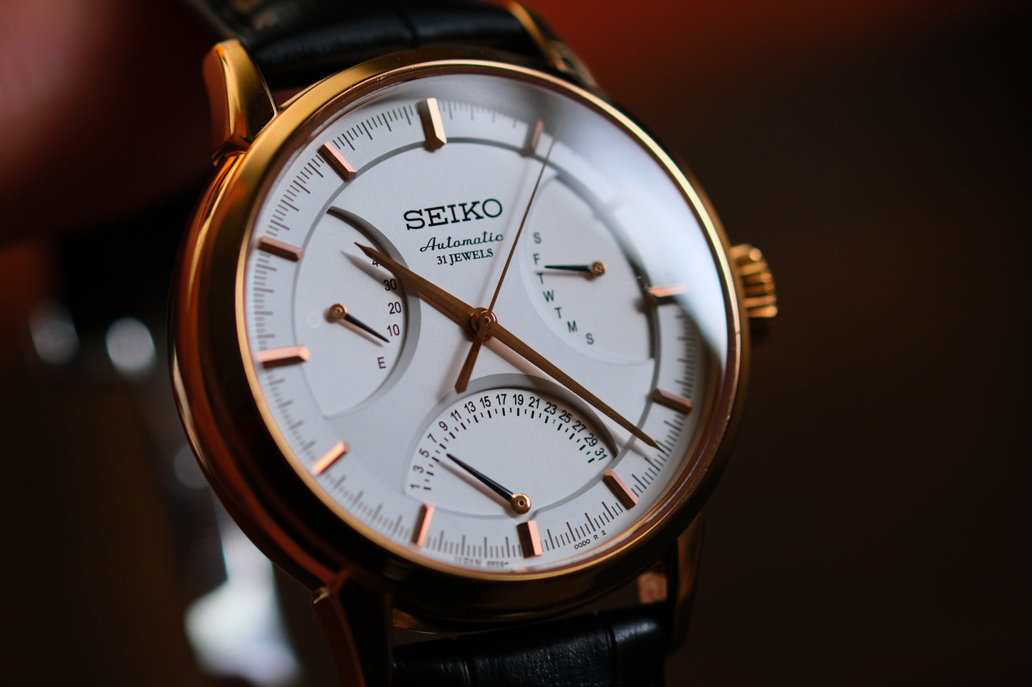 Seiko SARD006 Pressage  6R24-00D0 Rose Gold JDM Rare Retrograde day-date Power Reserve and a white dial | Great Condition