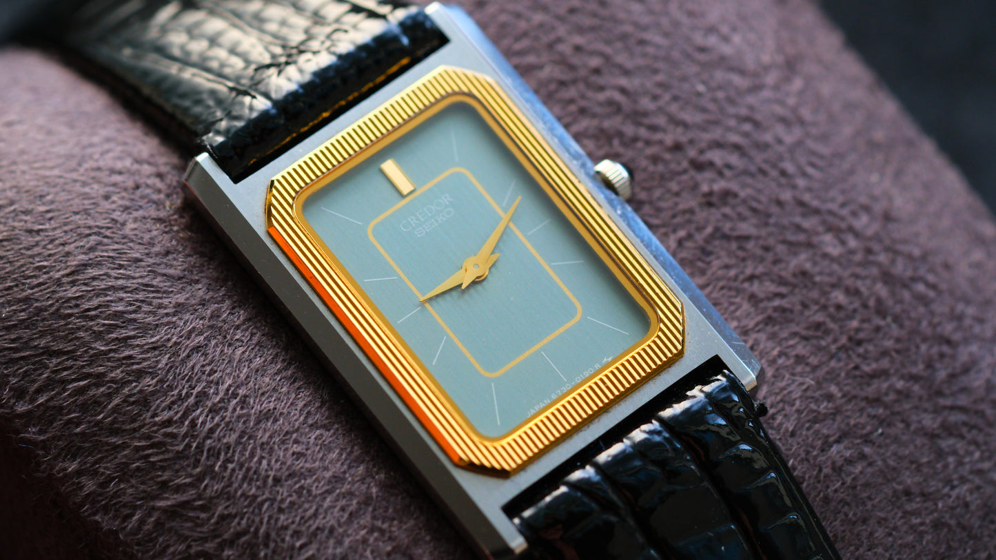 Credor Tank Couple 6730-5090 6730-5100 w14K Bezel SHA MIDDLE Tiffany Dial