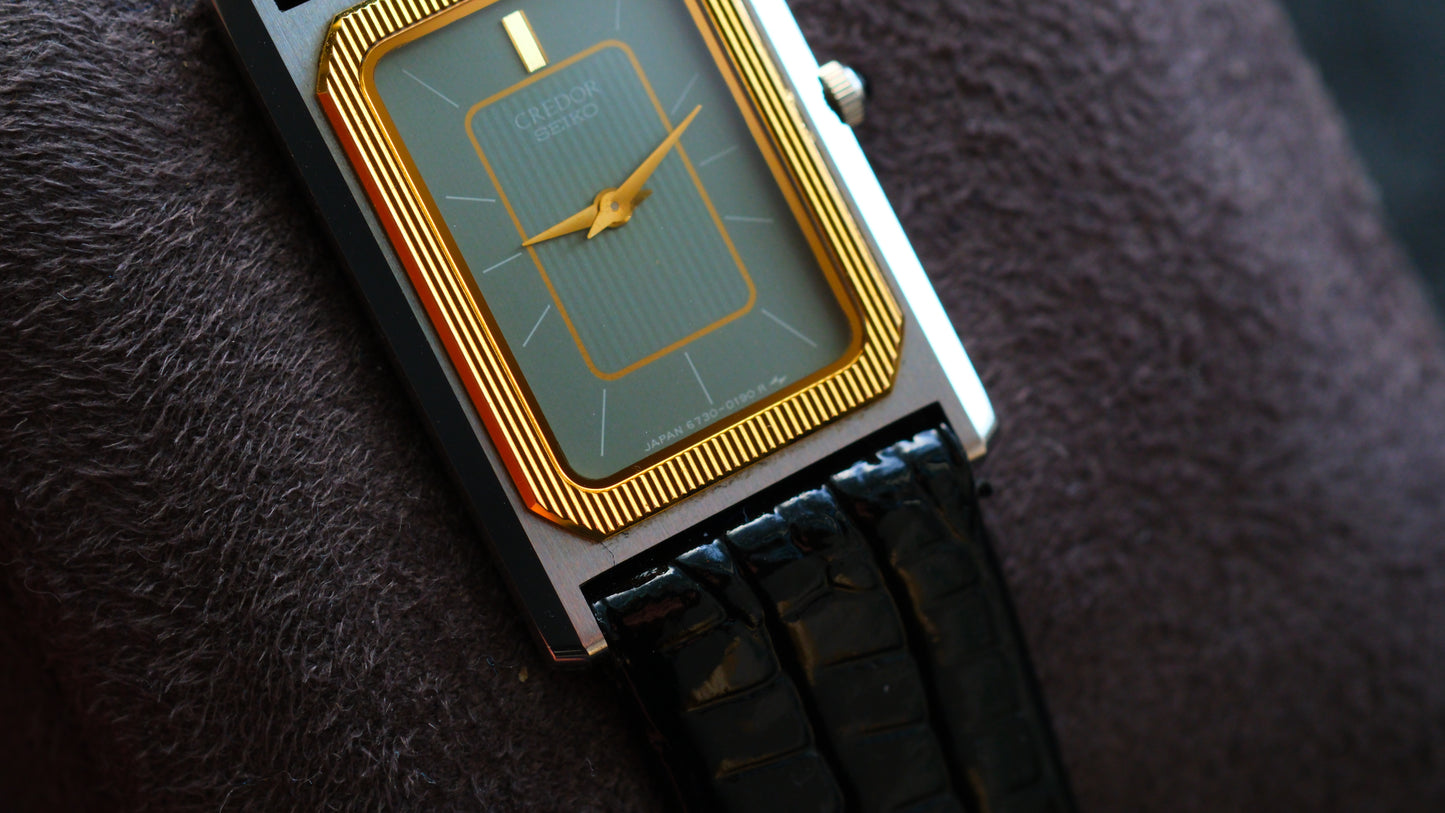 Credor Tank Couple 6730-5090 6730-5100 w14K Bezel SHA MIDDLE Tiffany Dial