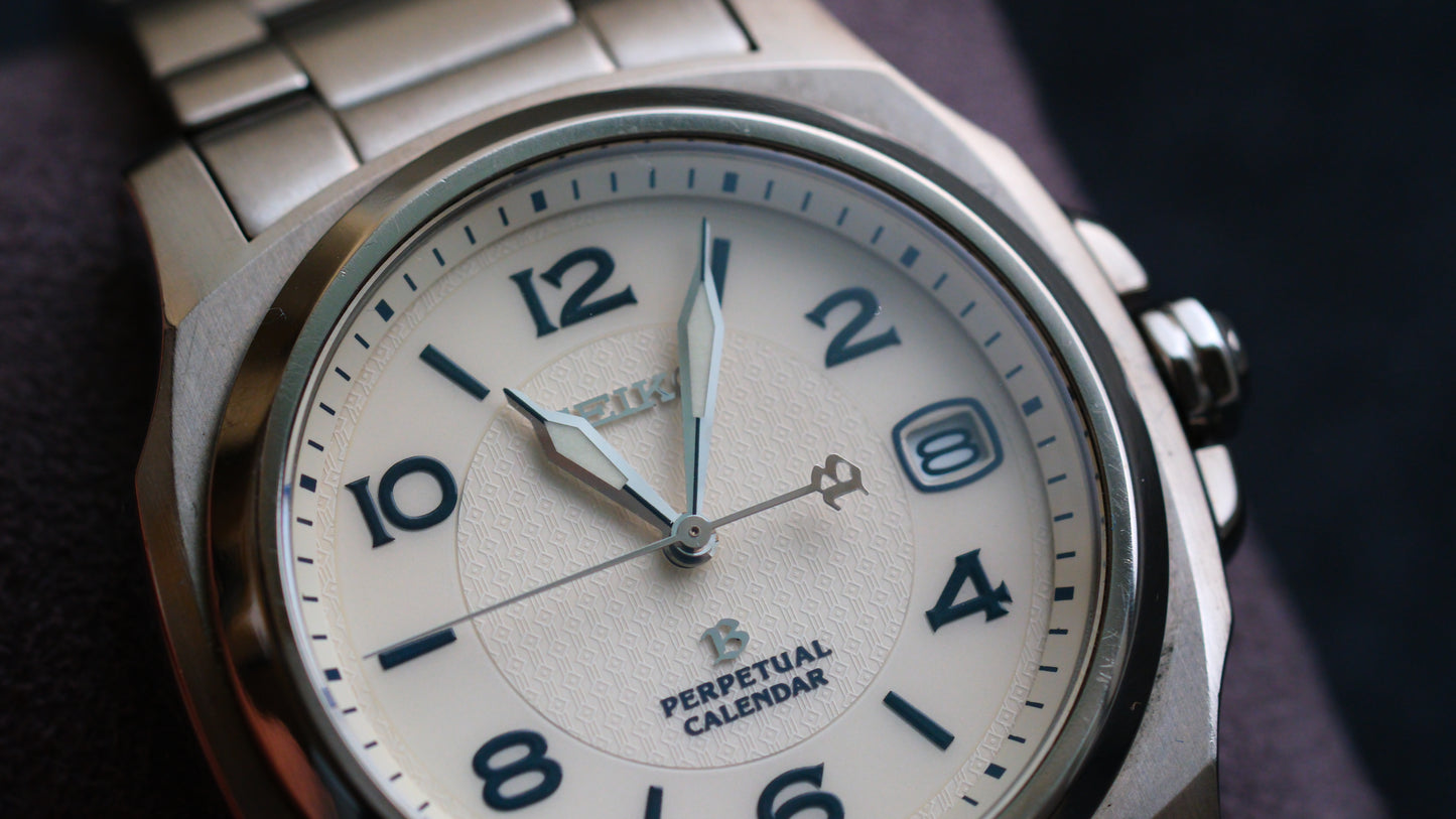 Seiko Bright Full Titanium SAGM007 HAQ Pepetual Calendar Two tone White Dial | Excellent Condition| Movement Serviced