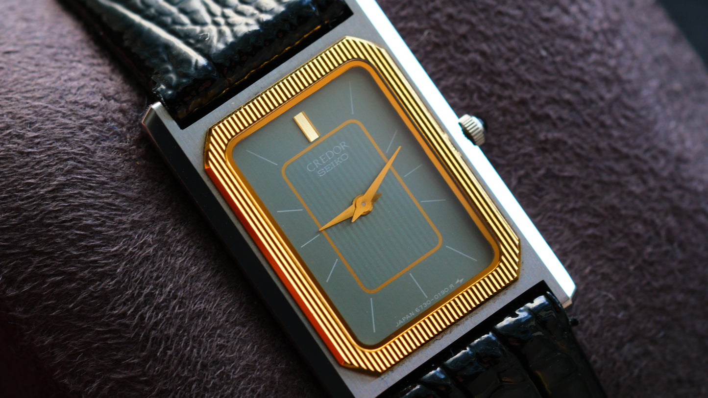 Credor Tank Couple 6730-5090 6730-5100 w14K Bezel SHA MIDDLE Tiffany Dial