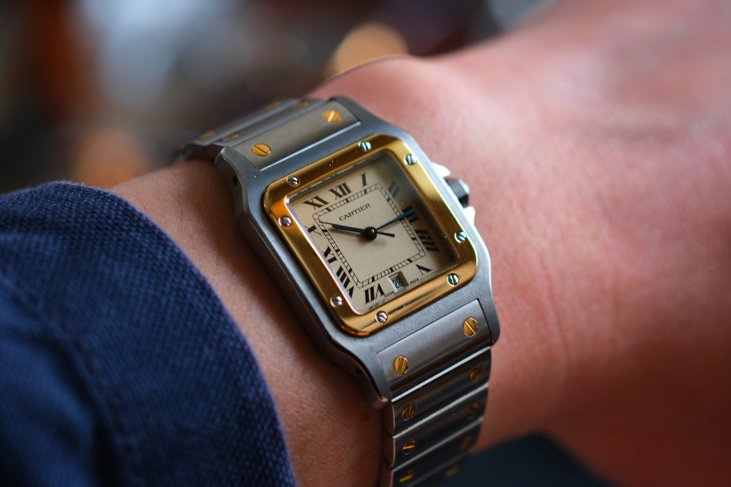 Cartier Santos De Cartier Galbee Ivory Roman Dial Ref.187901 LM 29x41mm Full Box Paper Excellent Condition