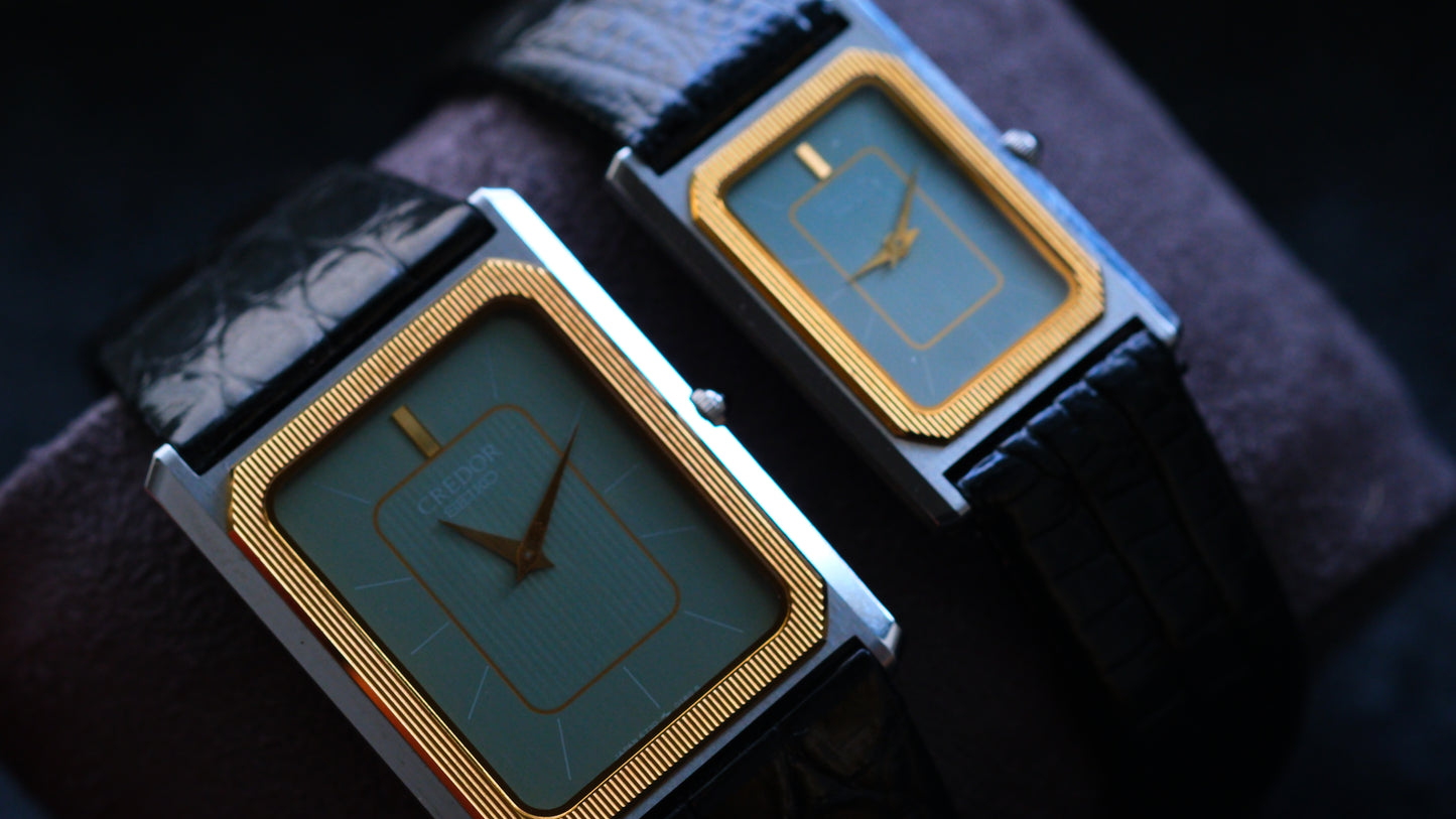 Credor Tank Couple 6730-5090 6730-5100 w14K Bezel SHA MIDDLE Tiffany Dial