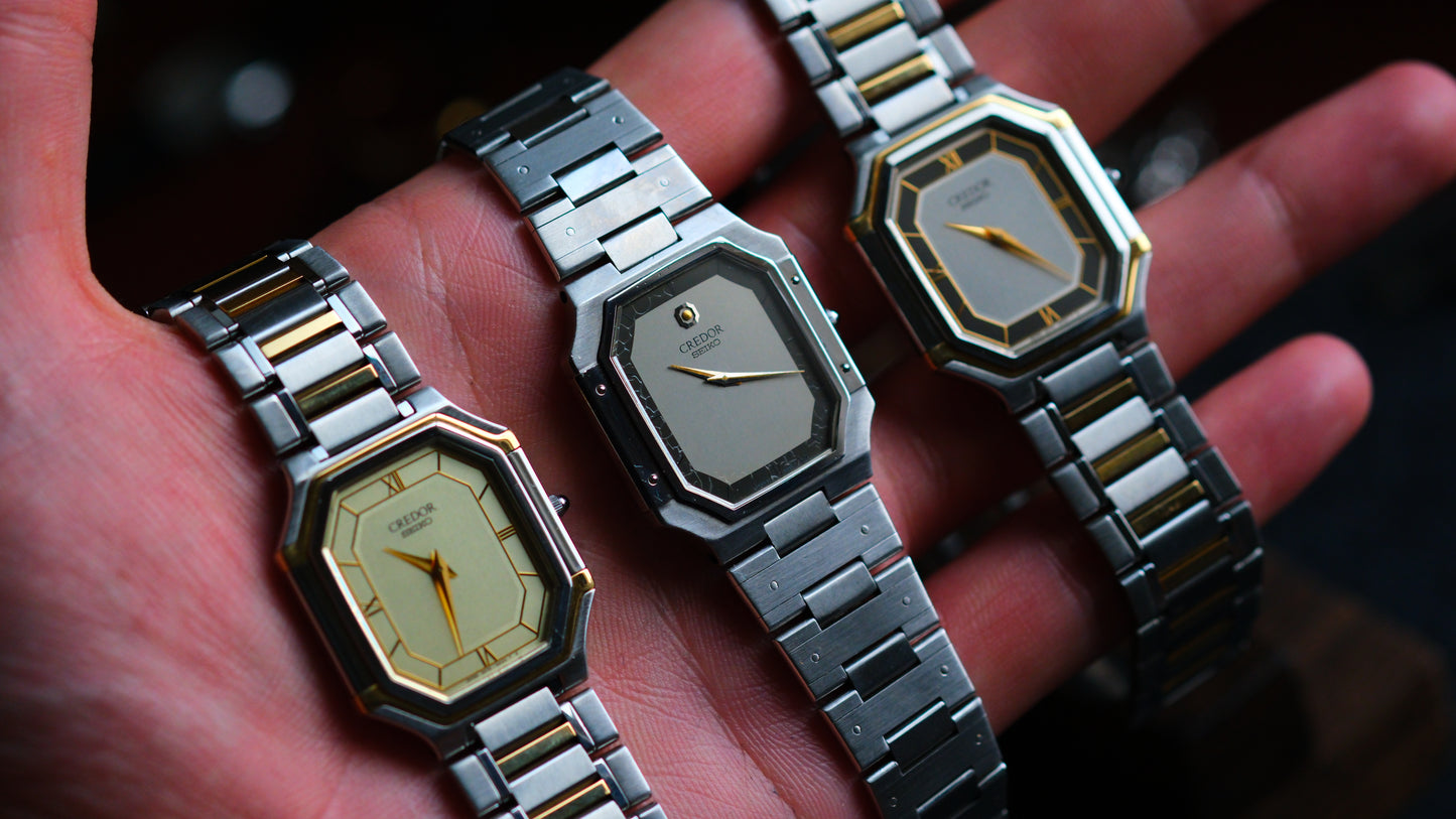 Credor Tank 9300-5050 Rare Black Gray Dial Full SS Good Condition