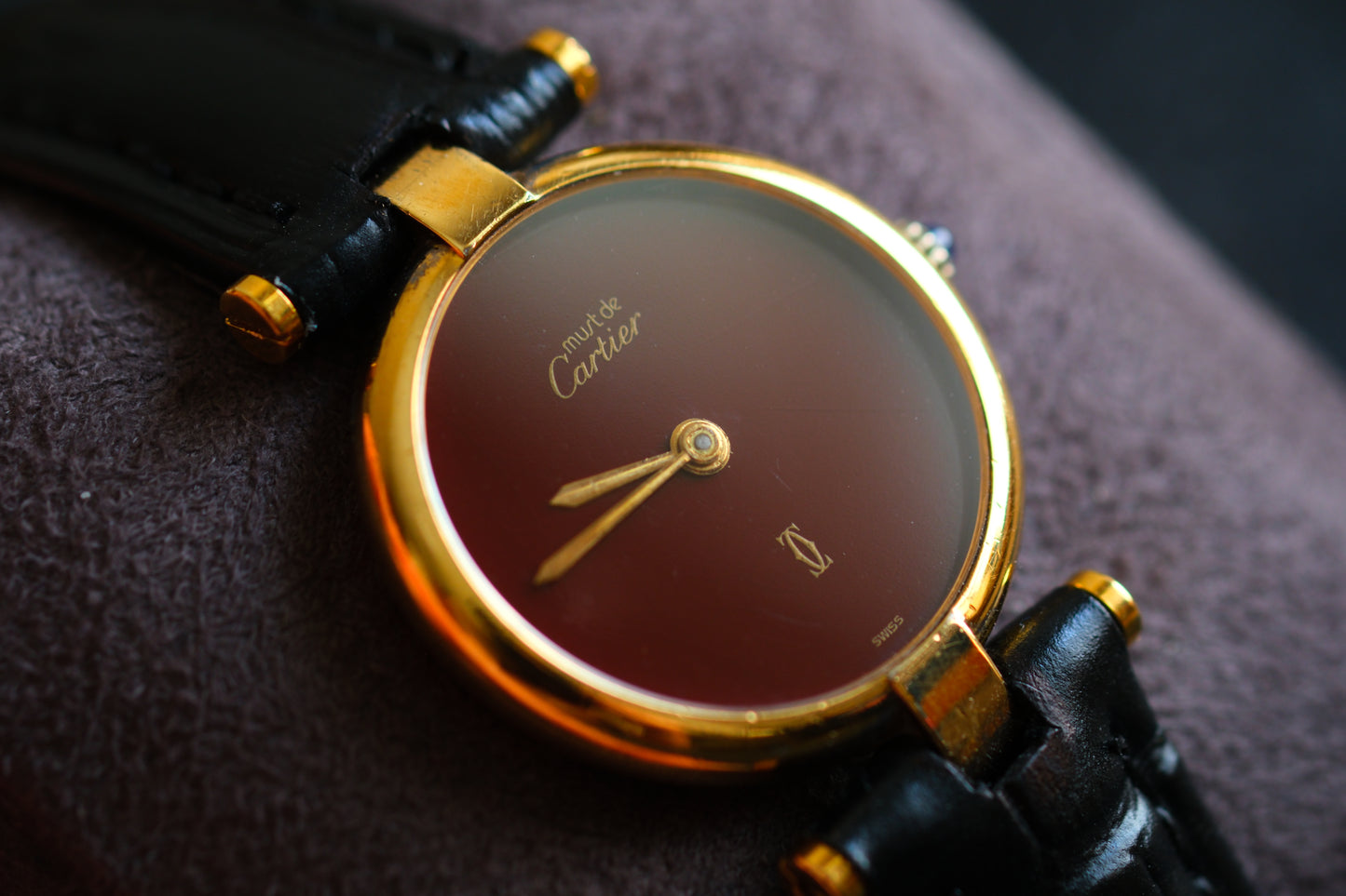 Cartier 1980s Must de Cartier Vendome Red Burgundy Lacquer Dial Lady