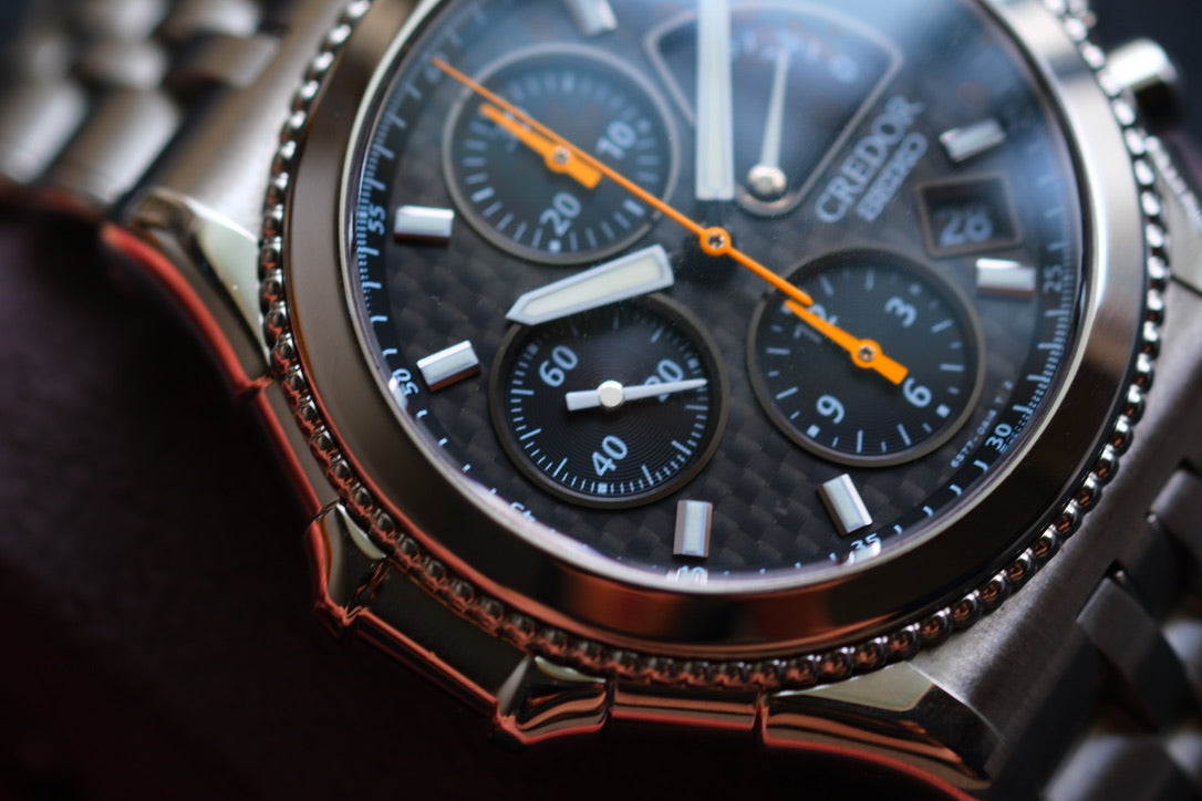 Credor Pacifique GCBK997 6S77-0A10 Chrnograph Limited 2000 Rare Carbon Dial Excellent Condition Serviced