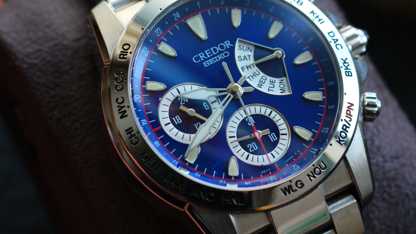 Credor GCBG977 Retrograde 4s77-00A0 GMT World Time Limited Edition 500 2002 World Cup Good Condition
