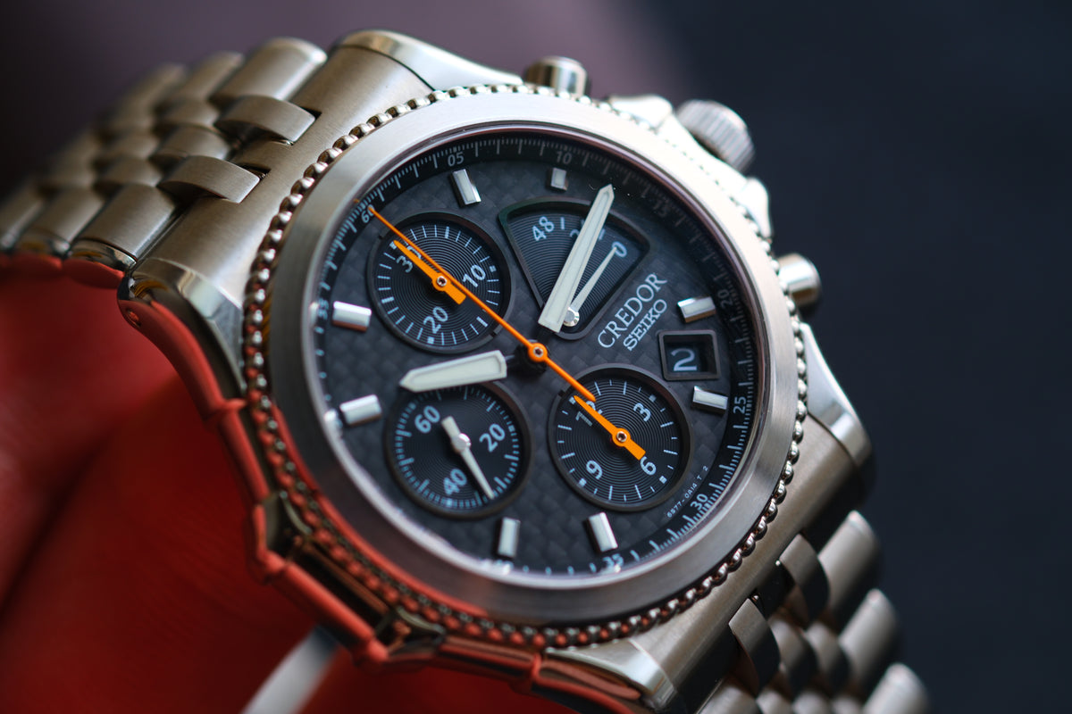 Credor Pacifique GCBK997 6S77-0A10 Chrnograph Limited 2000 Rare Carbon Dial Full Box Paper NOS Condition